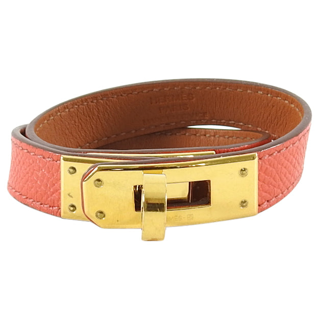 Hermes Kelly Double Tour Bracelet Rose Jaipur Gold Hardware XS