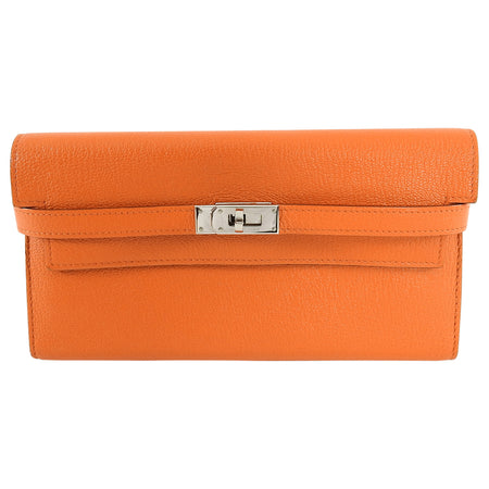 Hermes Orange Kelly Classic Longue Wallet Chevre