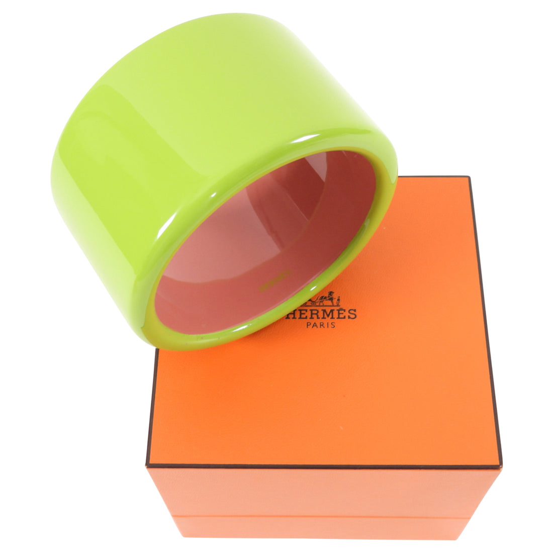 Hermes Green and Pink Lacquer Wide Assam Bangle