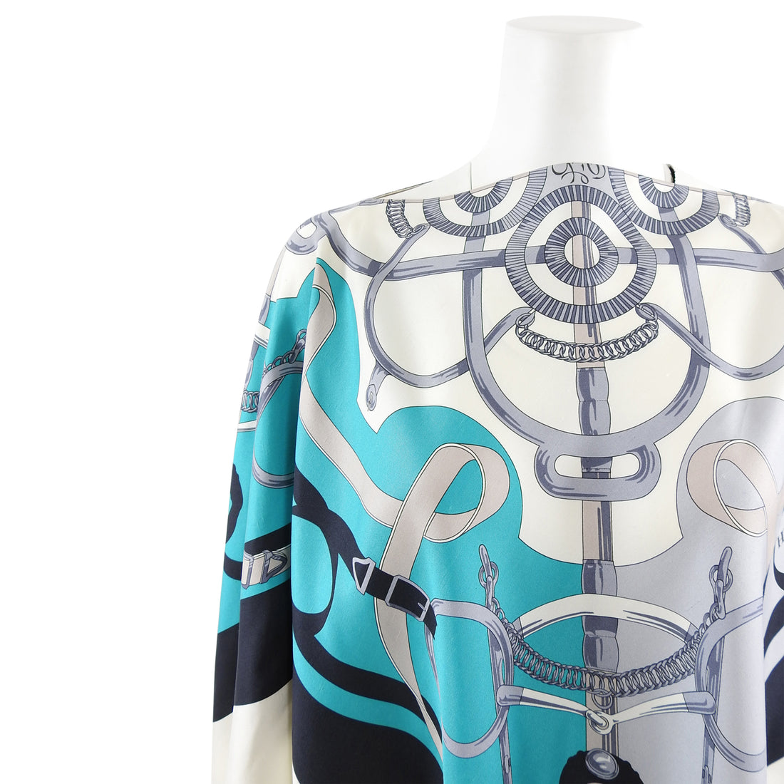 Hermes L'Eperon D'Or Turquoise Silk Scarf Poncho Shawl