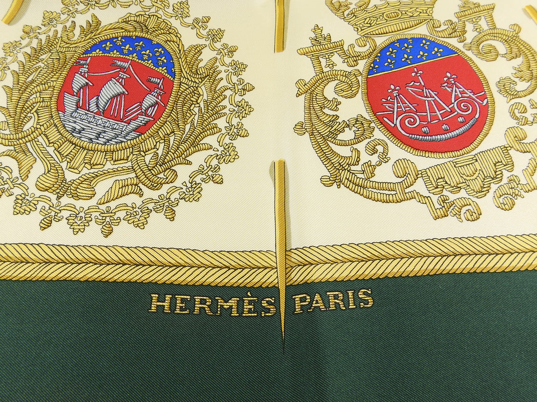 Hermes Les Armes de Paris Dark Green 90cm Silk Scarf