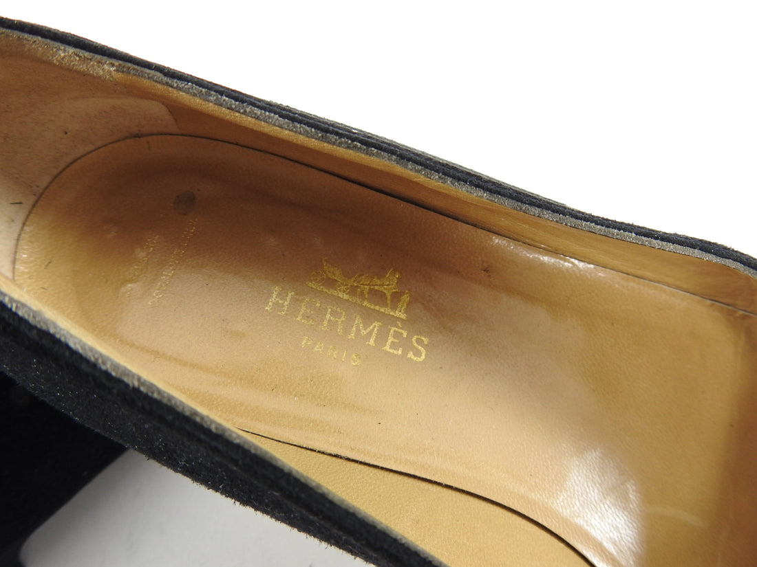 Hermes Vintage 1990's Black Suede Medor Shoes - 37.5