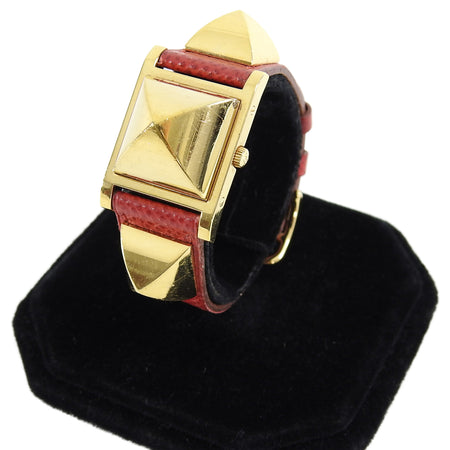 Hermes Vintage 1995 Medor Gold and Red Watch