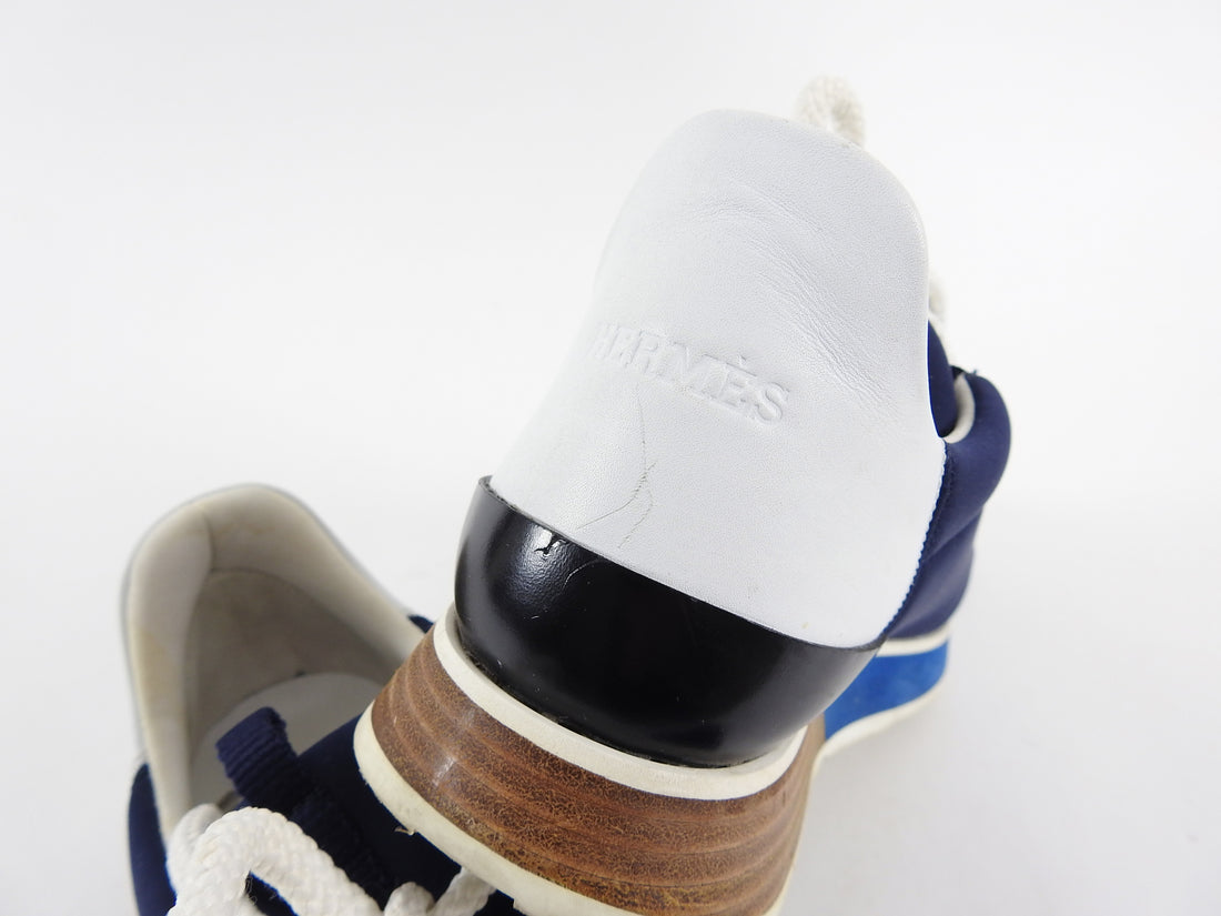 Hermes Navy White Miles Sneaker - 37 / 6.5