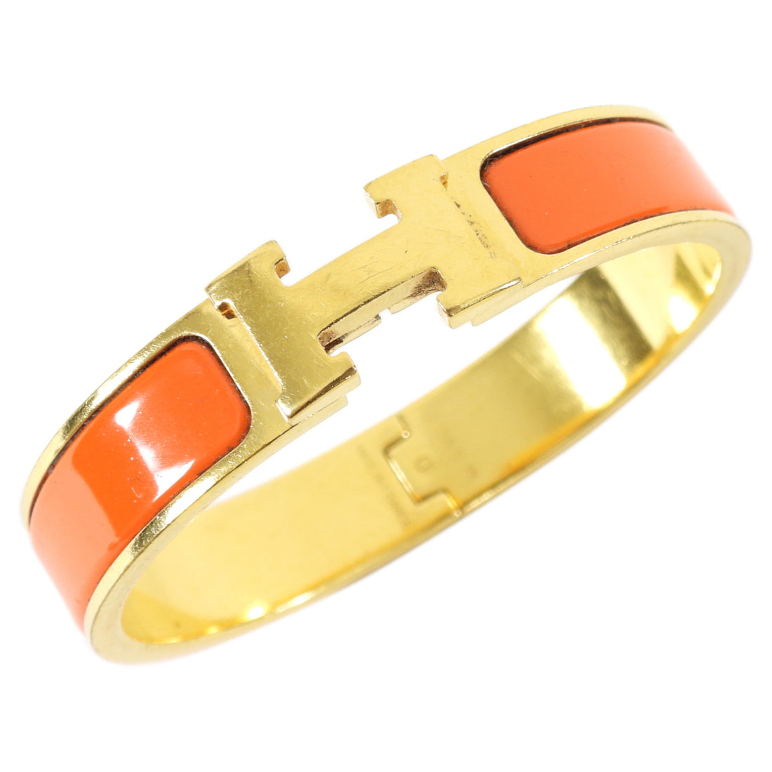 Hermes Clic H Narrow Gold and Orange Bangle Bracelet - PM