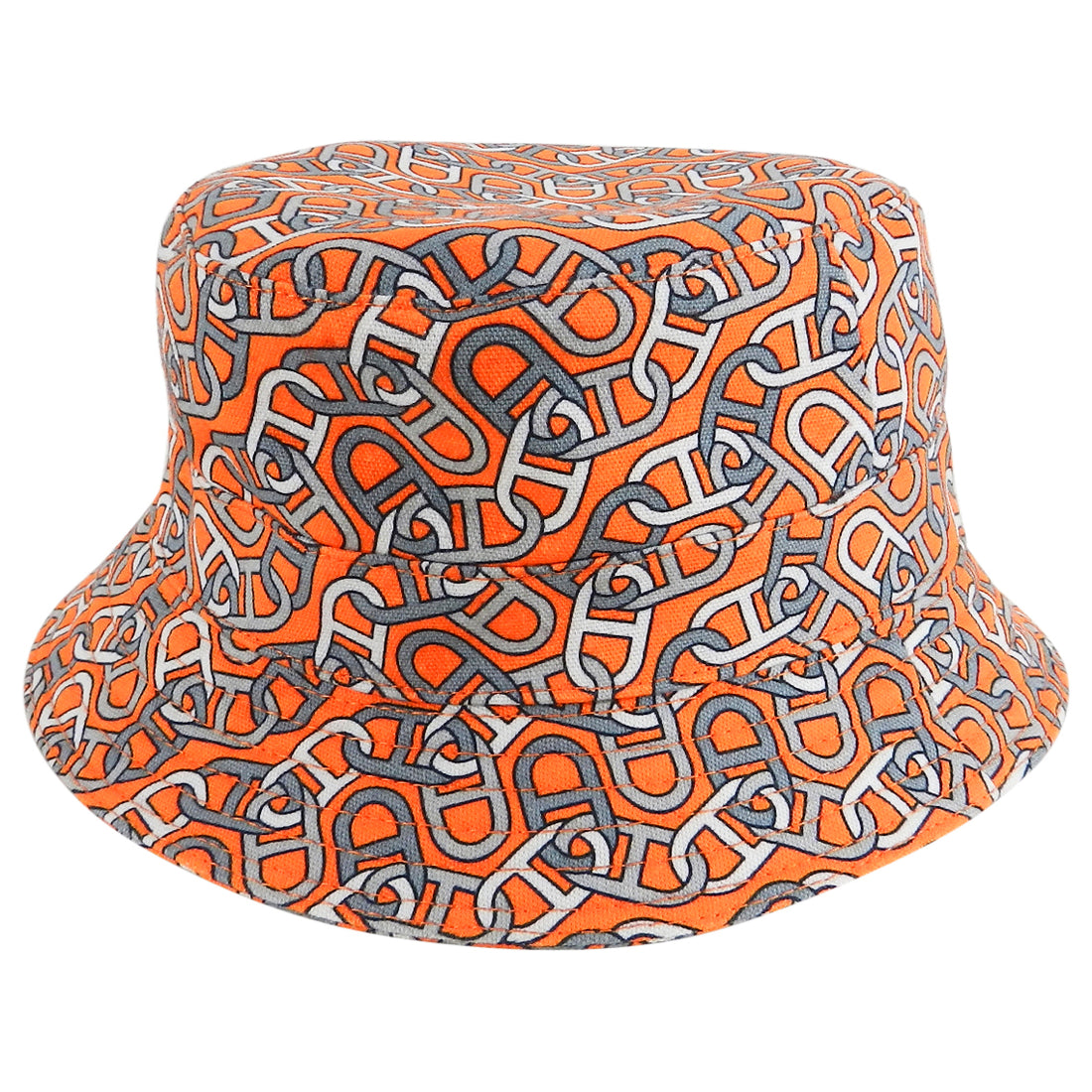 Hermes Orange Cotton Bucket Hat with Chain Design