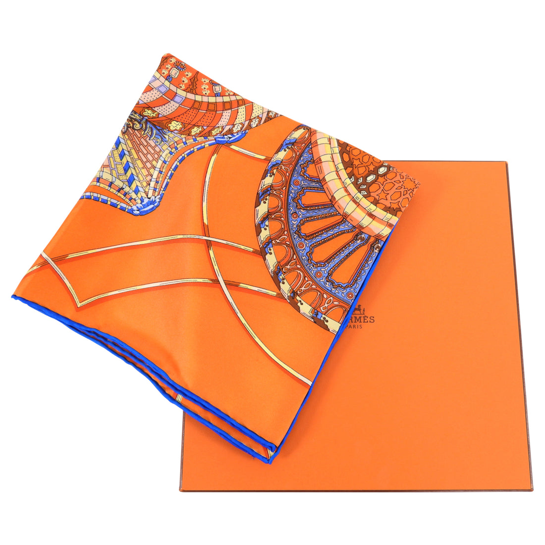 Hermes Orange and Blue Silk Les Domes Celestes 90cm Scarf – I MISS
