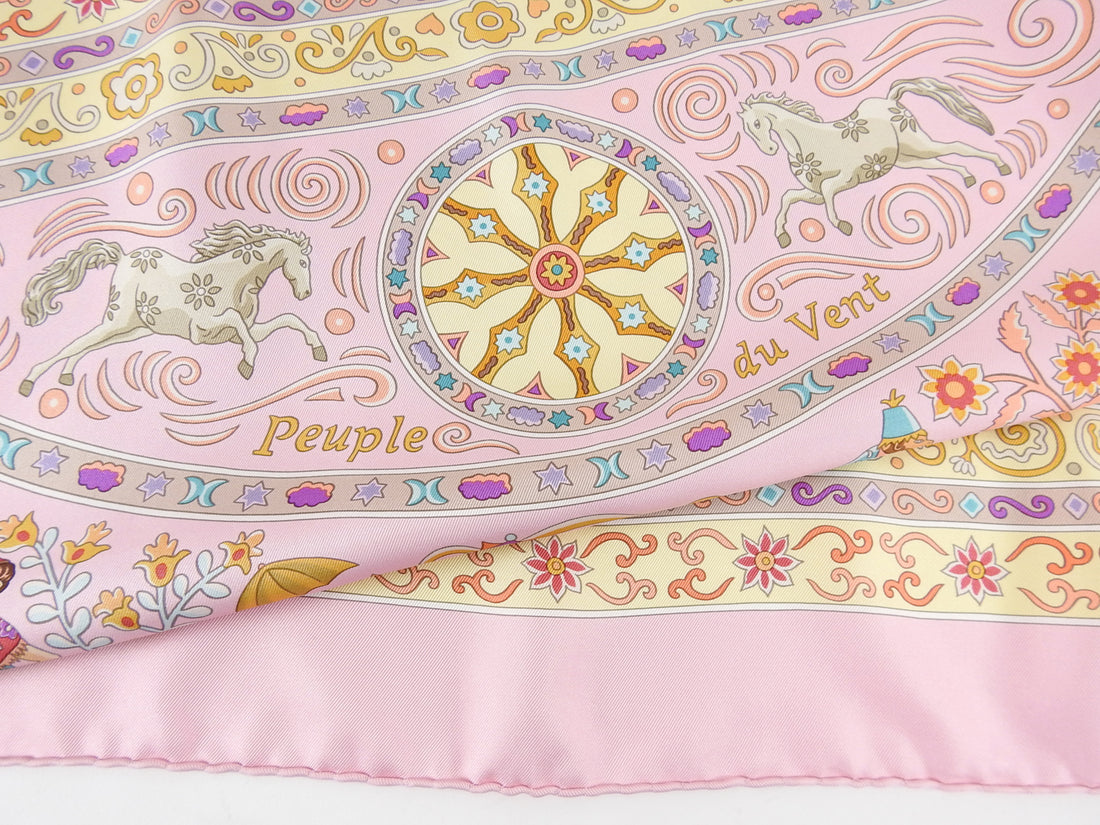 Hermes People du Vent Light Pink Silk 90cm Scarf