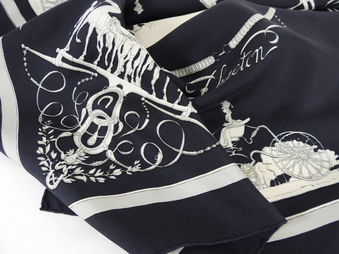 Hermes Vintage 1958 Black and White Phaeton Silk Scarf