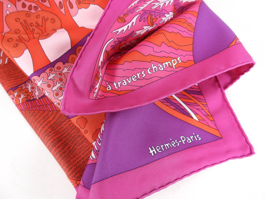 Hermes a Travers Champs 90cm Silk Scarf - magenta, purple, red