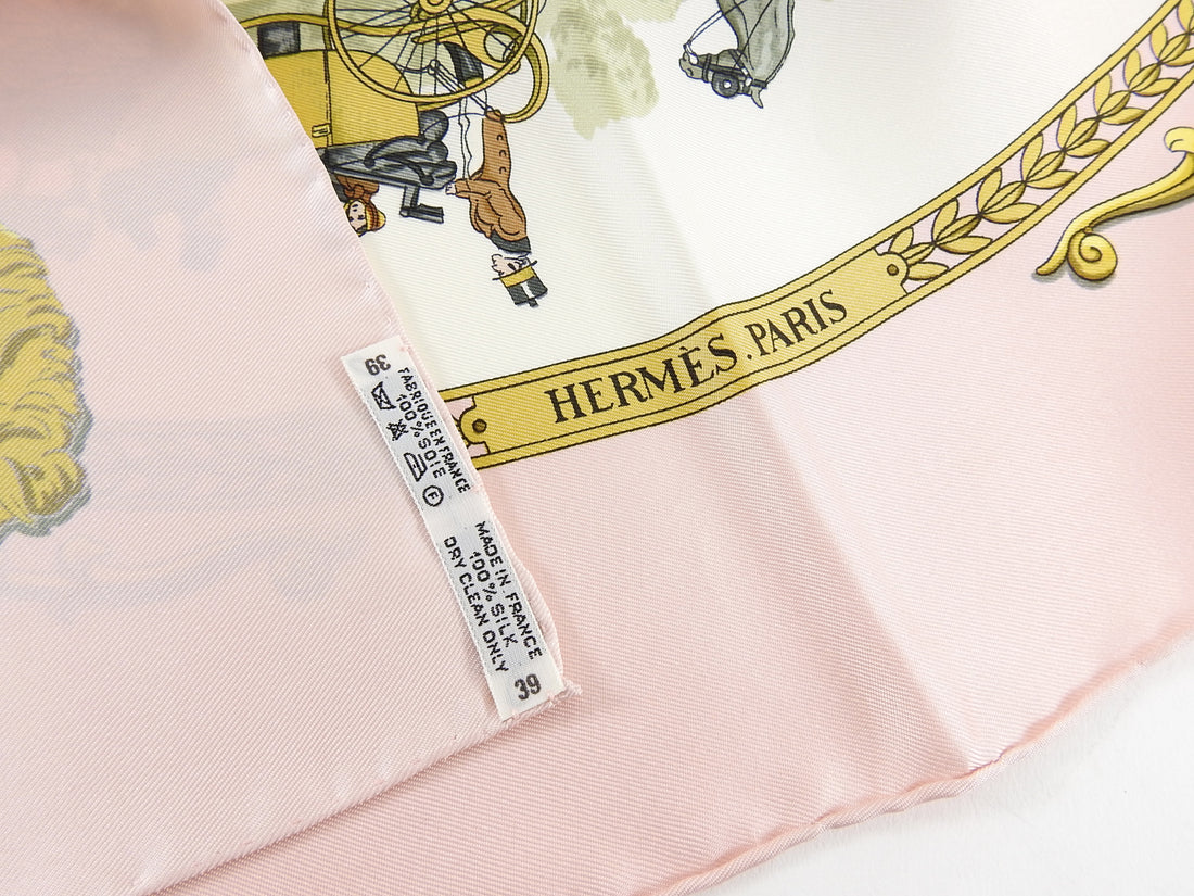 Hermes La Promenade de Longchamps Light Pink 90cm Silk Scarf
