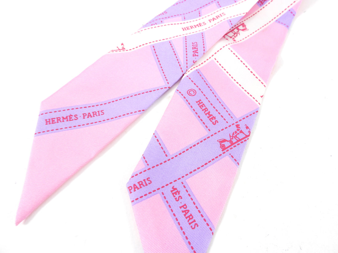 Hermes Pink Ribbon Silk Twilly Scarf