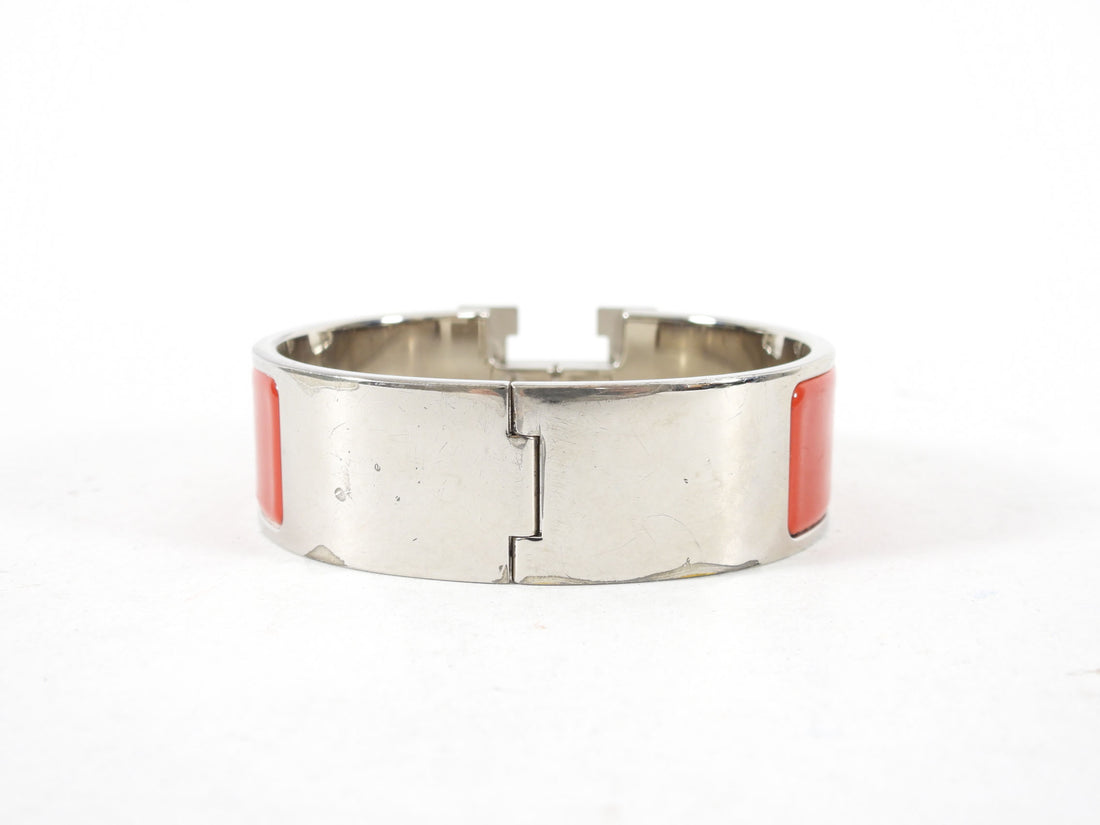 Hermes Red and Silver Clic H Wide Bracelet