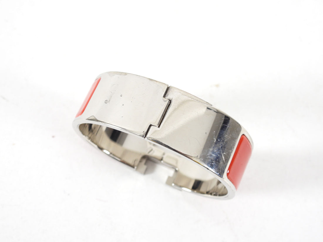 Hermes Red and Silver Clic H Wide Bracelet