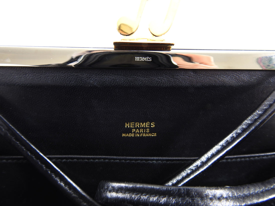 HERMÈS Piano Handbag Black Box Leather Vintage Circa 1960s W/Box