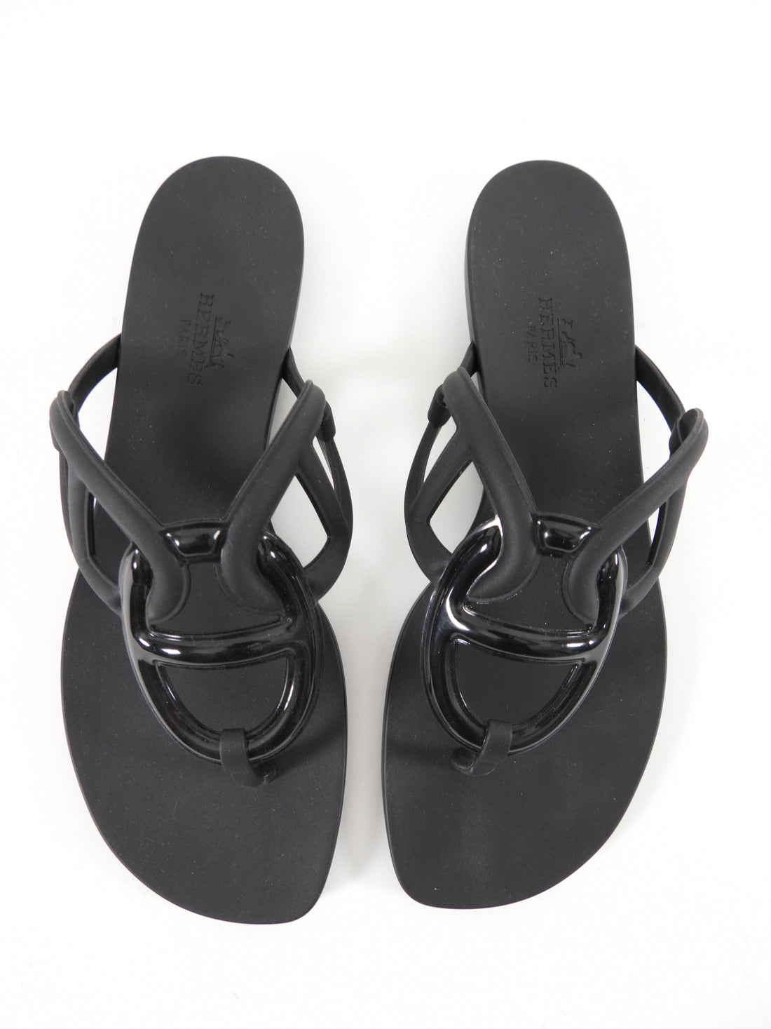 Hermes Black Rubber Aloha Sandals - 37