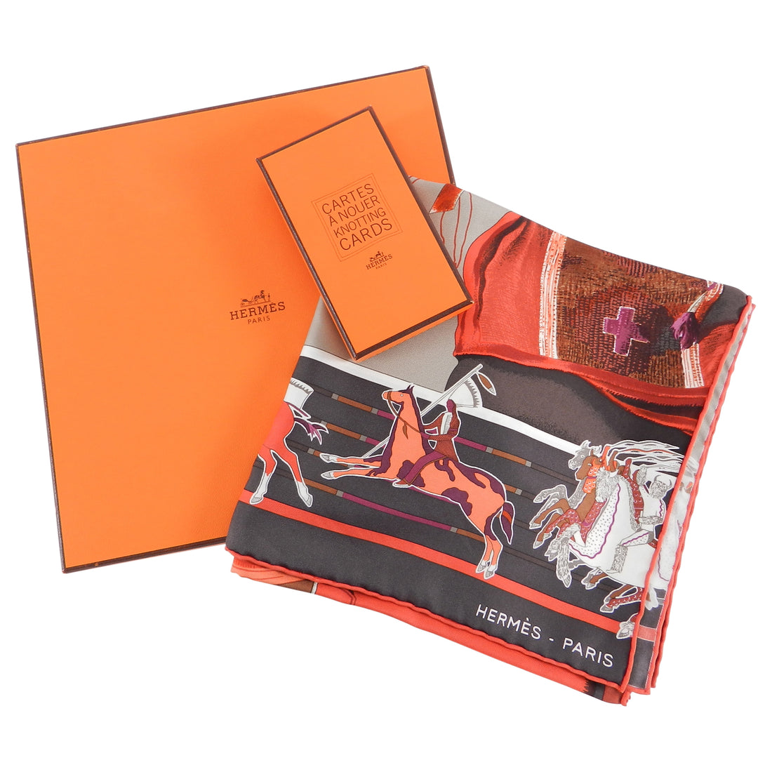 Hermes Carre en Carres 90cm Silk Twill Scarf and Knotting Cards