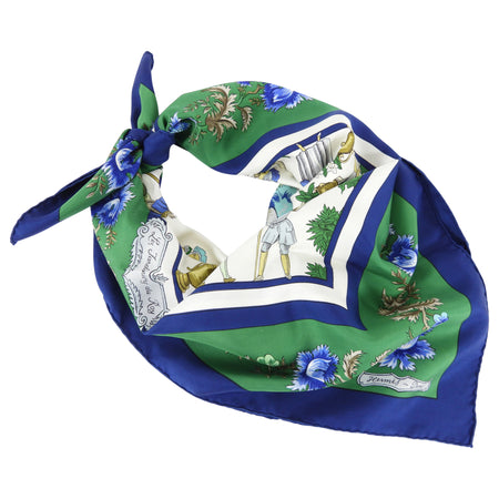 Hermes Vintage Blue and Green Les Jardiniers du Roy Silk Scarf