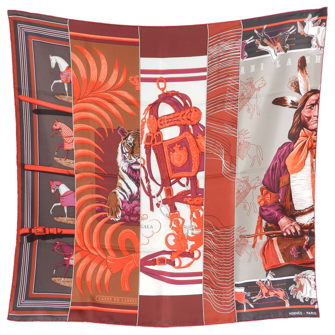 Hermes Carre en Carres 90cm Silk Twill Scarf and Knotting Cards