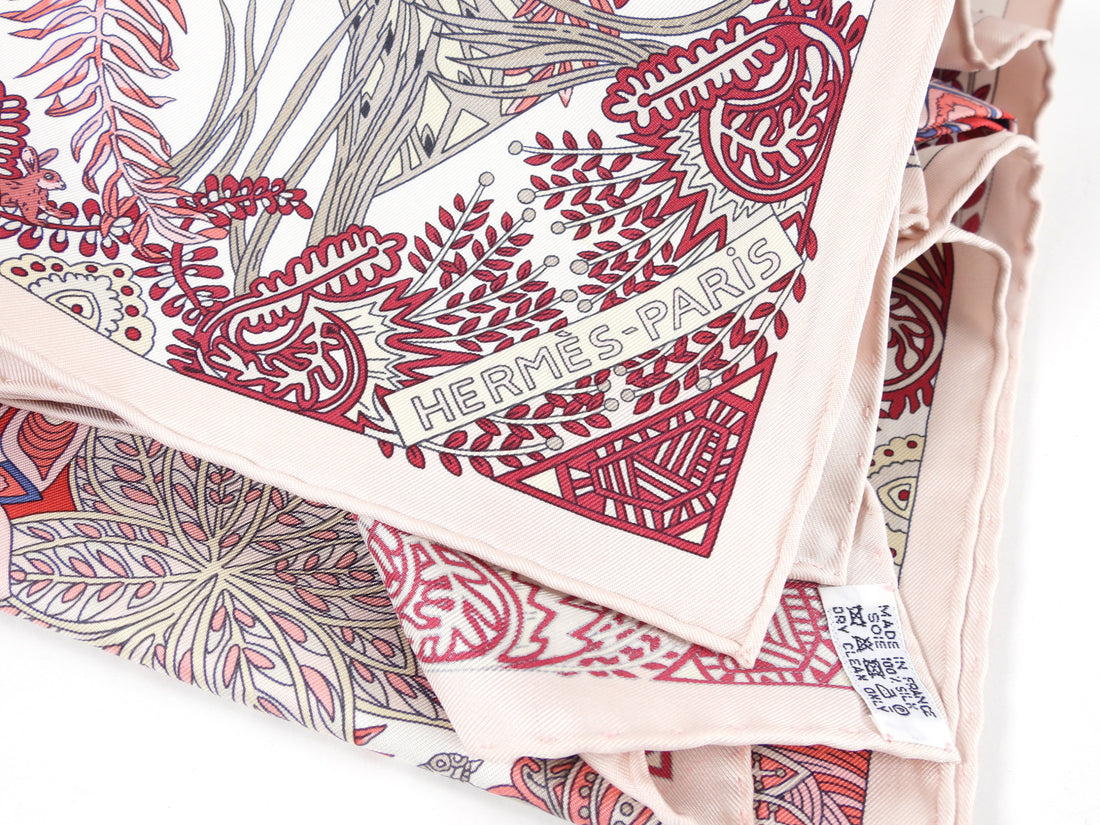 Hermes Pink and Red Silk 90cm Scarf