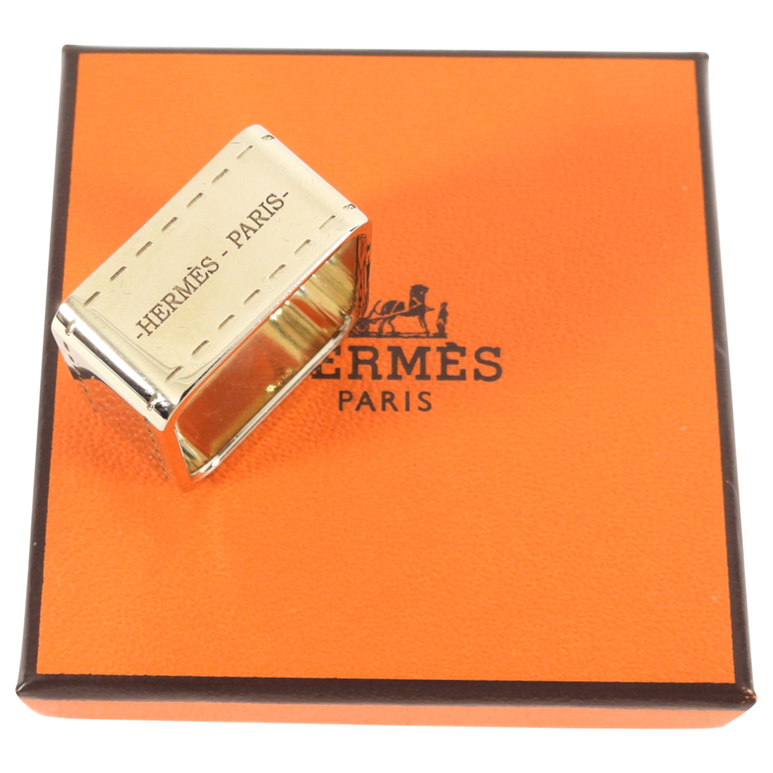 Hermes Square Logo Light Gold Scarf Ring