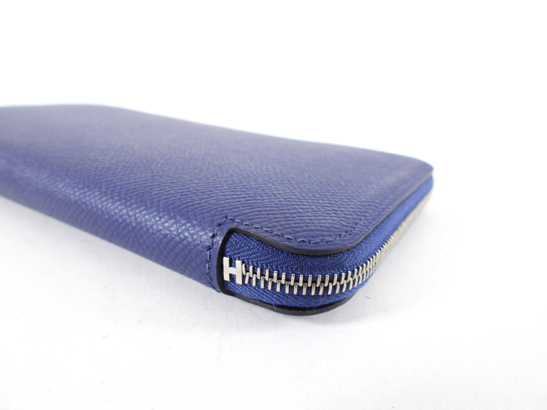 Hermes Blue Silk in Classic Long Zip Wallet 