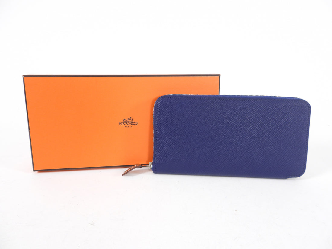 Hermes Blue Silk in Classic Long Zip Wallet 