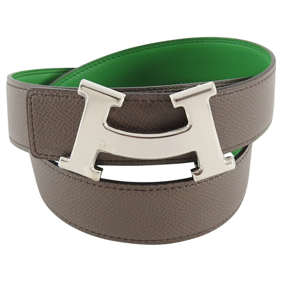 Hermes Smile H Taupe & Green Belt Kit - 80 / 32