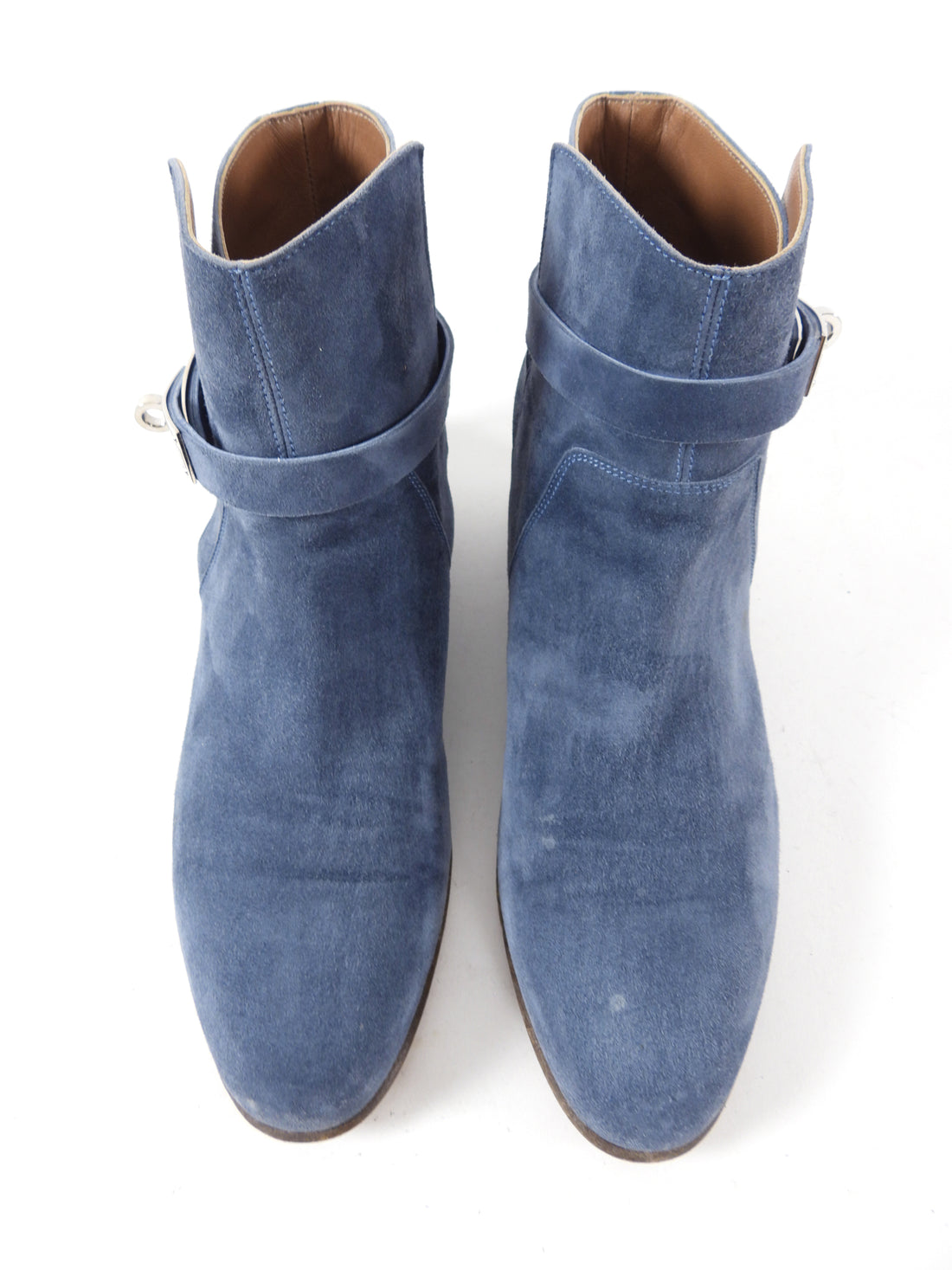 Hermes Steel Blue Suede Kelly Ankle Boots - 36.5