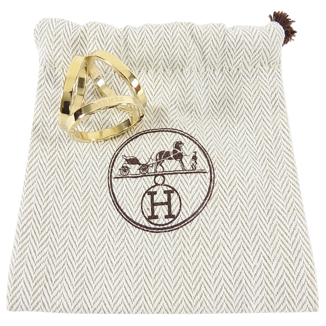 Hermes Gold Plated Trio Scarf Ring - Yoogi's Closet