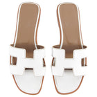 Hermes Oran White H Logo Flat Leather Sandal - USA 6