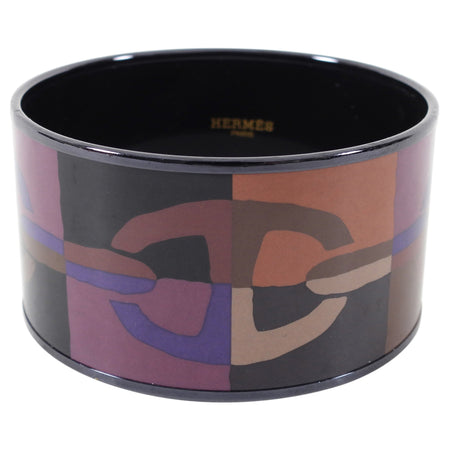 Hermes Extra Wide Printed Black Chaine D’Ancre Bangle Bracelet 