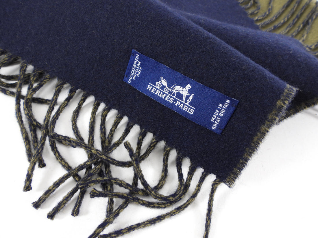 Hermes Navy Wool/Cashmere Shawl - modaselle