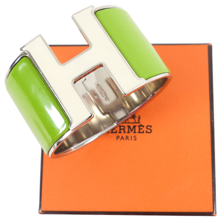Hermes Clic H XL Enamel Bracelet - Green and Ivory