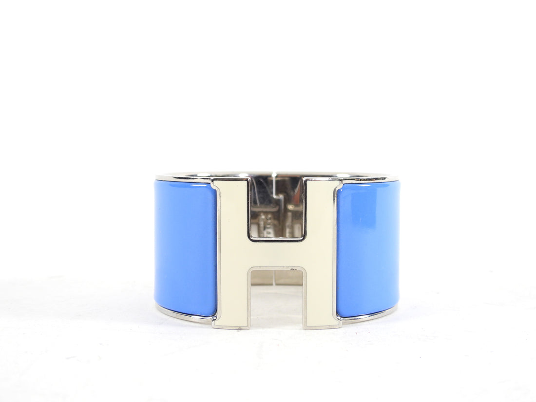 Hermes Blue and Ivory Enamel XL H Cuff Bracelet