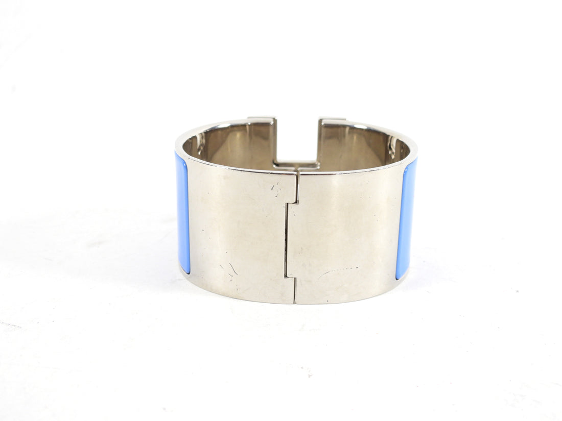 Hermes Blue and Ivory Enamel XL H Cuff Bracelet