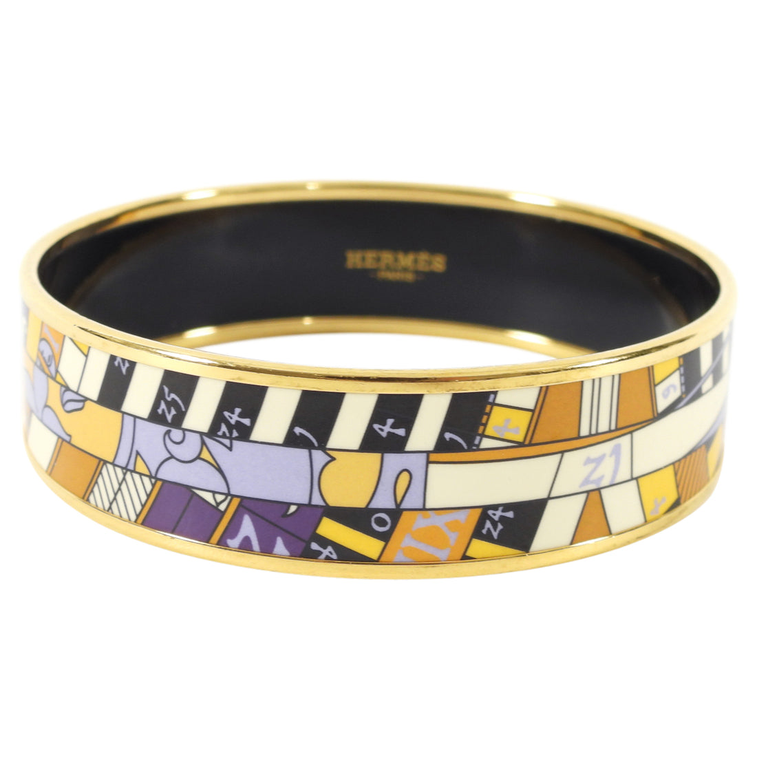 Hermes Printed Enamel Bangle Bracelet Purple Yellow