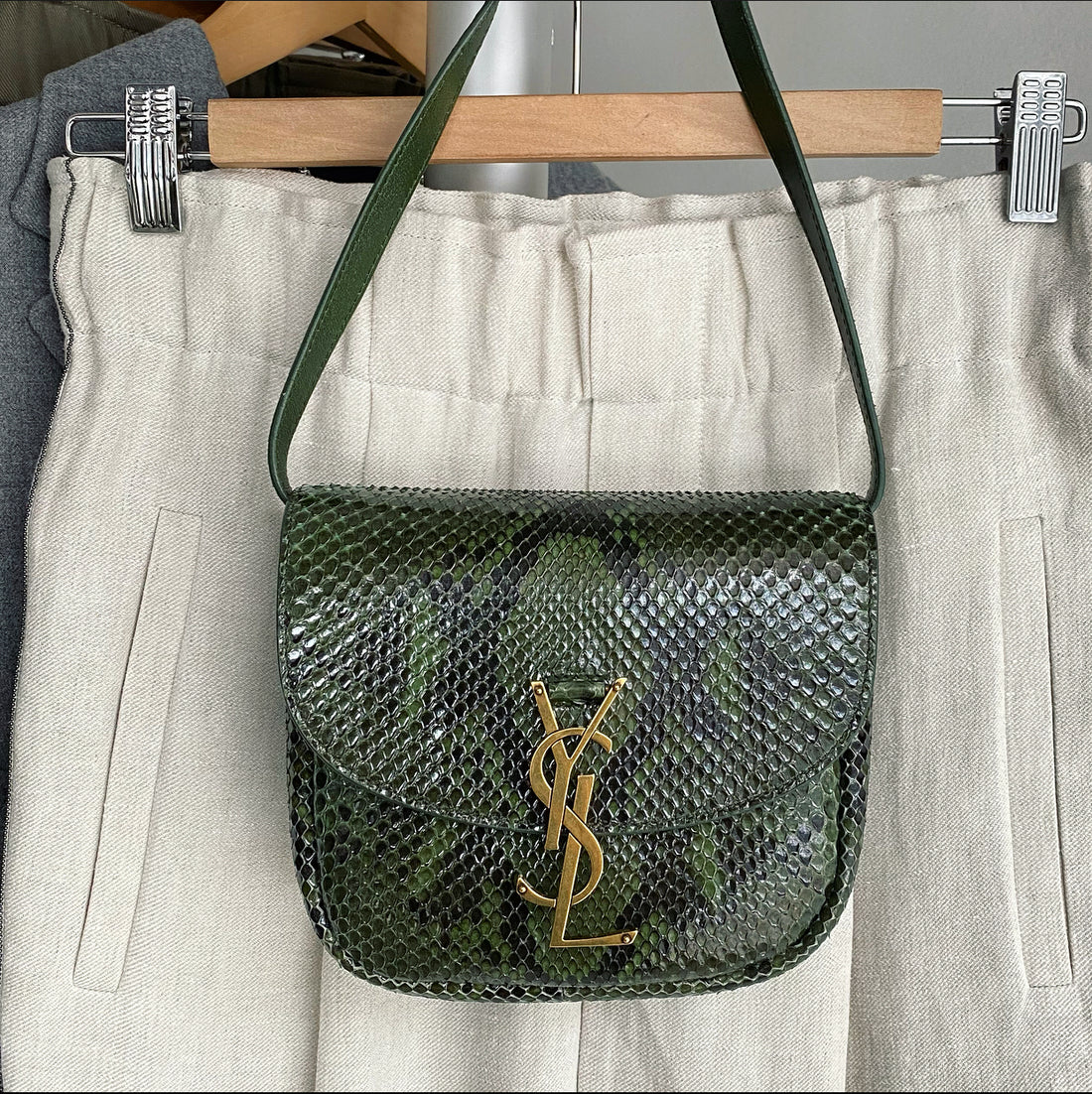 Saint Laurent Green Python Small Kaia Crossbody Bag