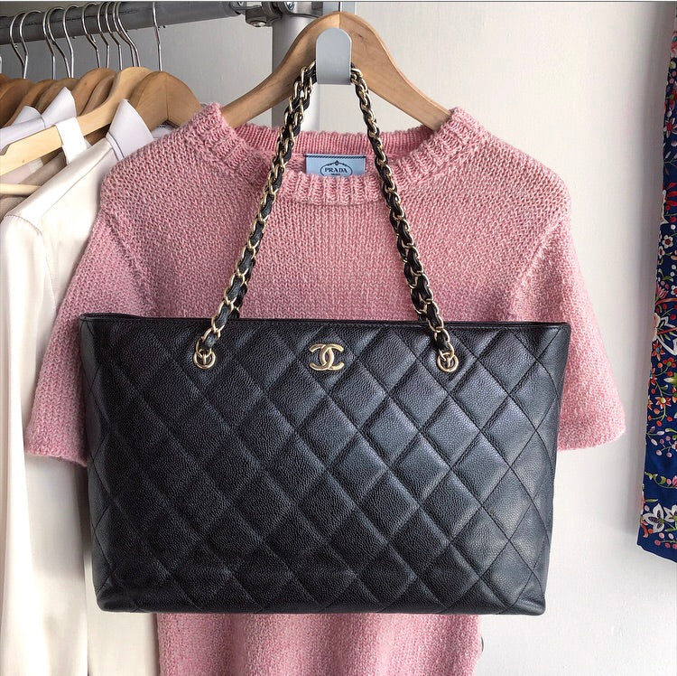 Chanel Large Black Caviar Quilt Chain Strap Tote Bag – I MISS YOU