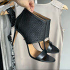 Ferragamo Black Leather T Strap High Heels - USA 8.5