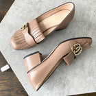 Gucci Taupe Leather Marmont Faux Pearl Block Heel Pumps - 37