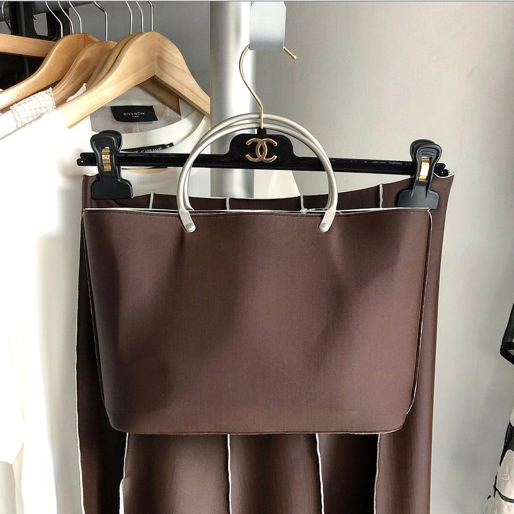 Chanel Vintage 1997 Brown Neoprene Skirt and Bag Set