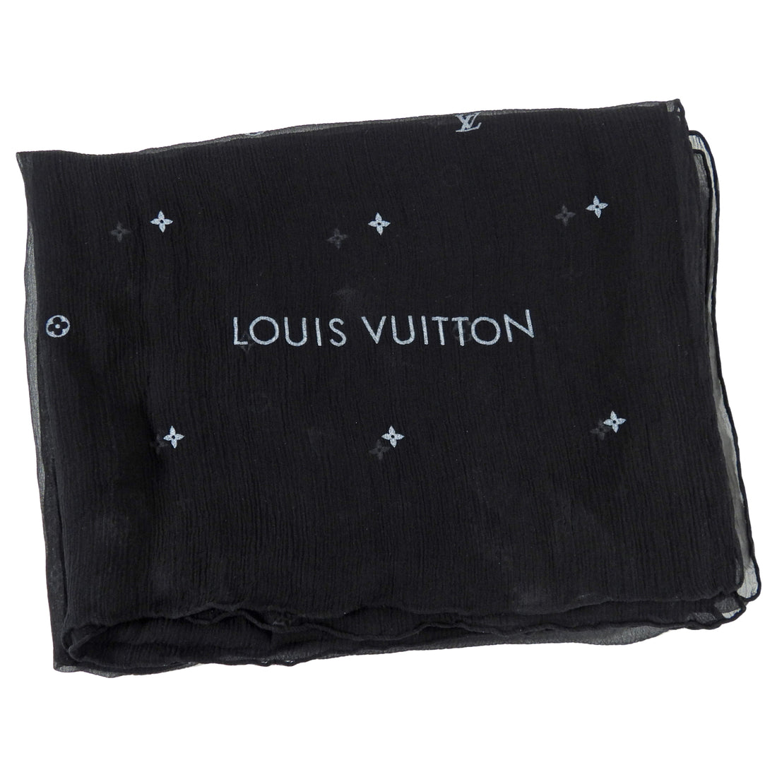 Louis Vuitton Black Light Silk Chiffon Logo Long Scarf