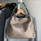 Prada Metallic Pewter Hobo Leather Shoulder Bag