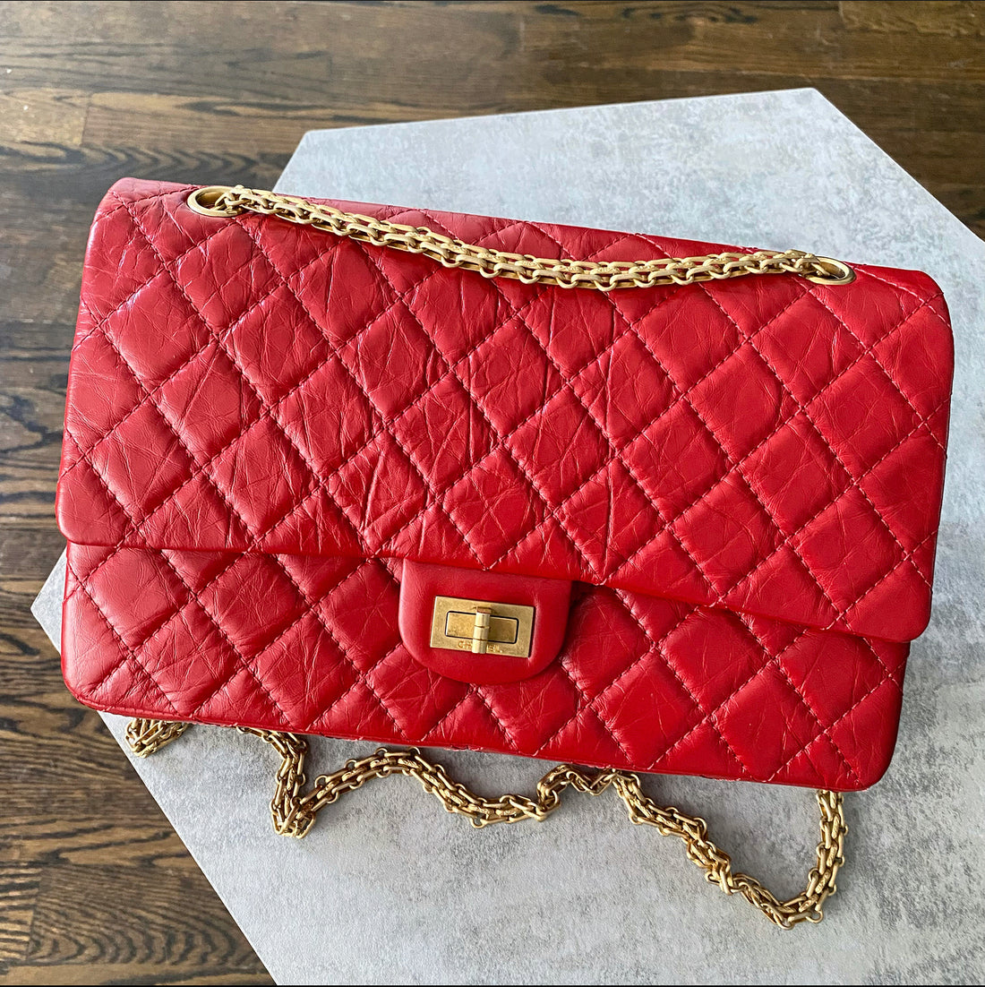 Chanel Red Lambskin Medium-Small Classic 2.55 Double Flap Bag