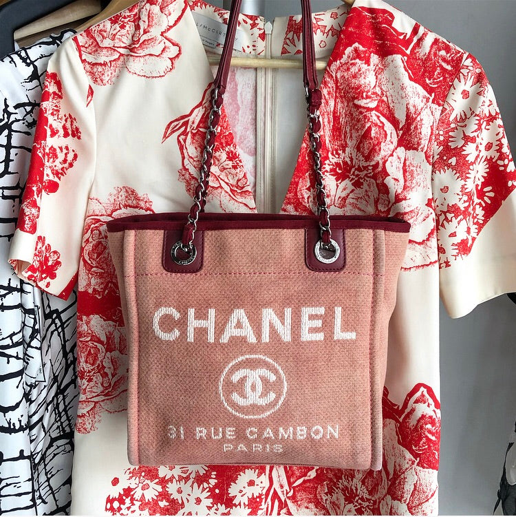 Chanel Red Mini Deauville Fabric Tote Bag – I Miss You Vintage