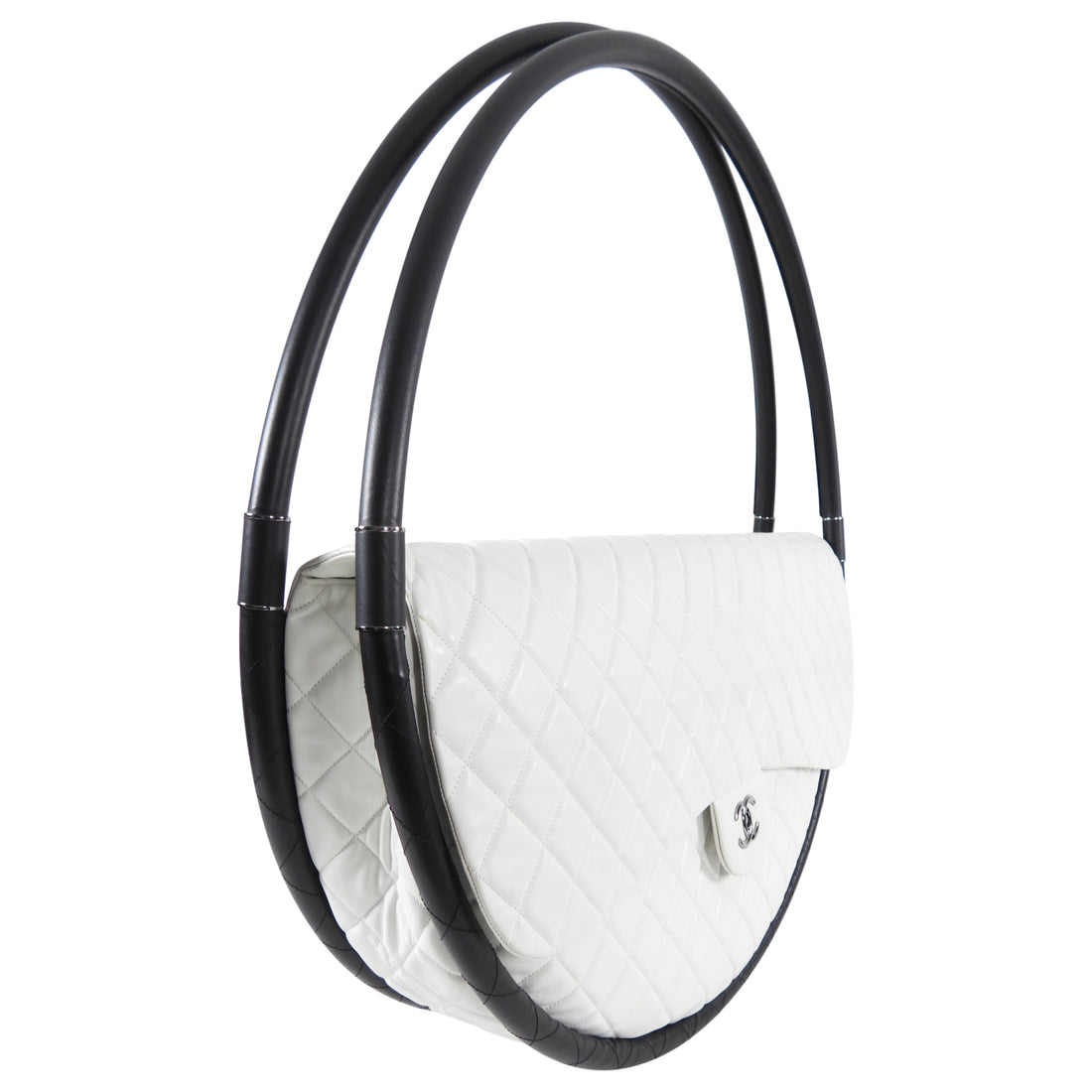 Limited Edition White Quilted Lambskin Hula Hoop XL Bag Silver