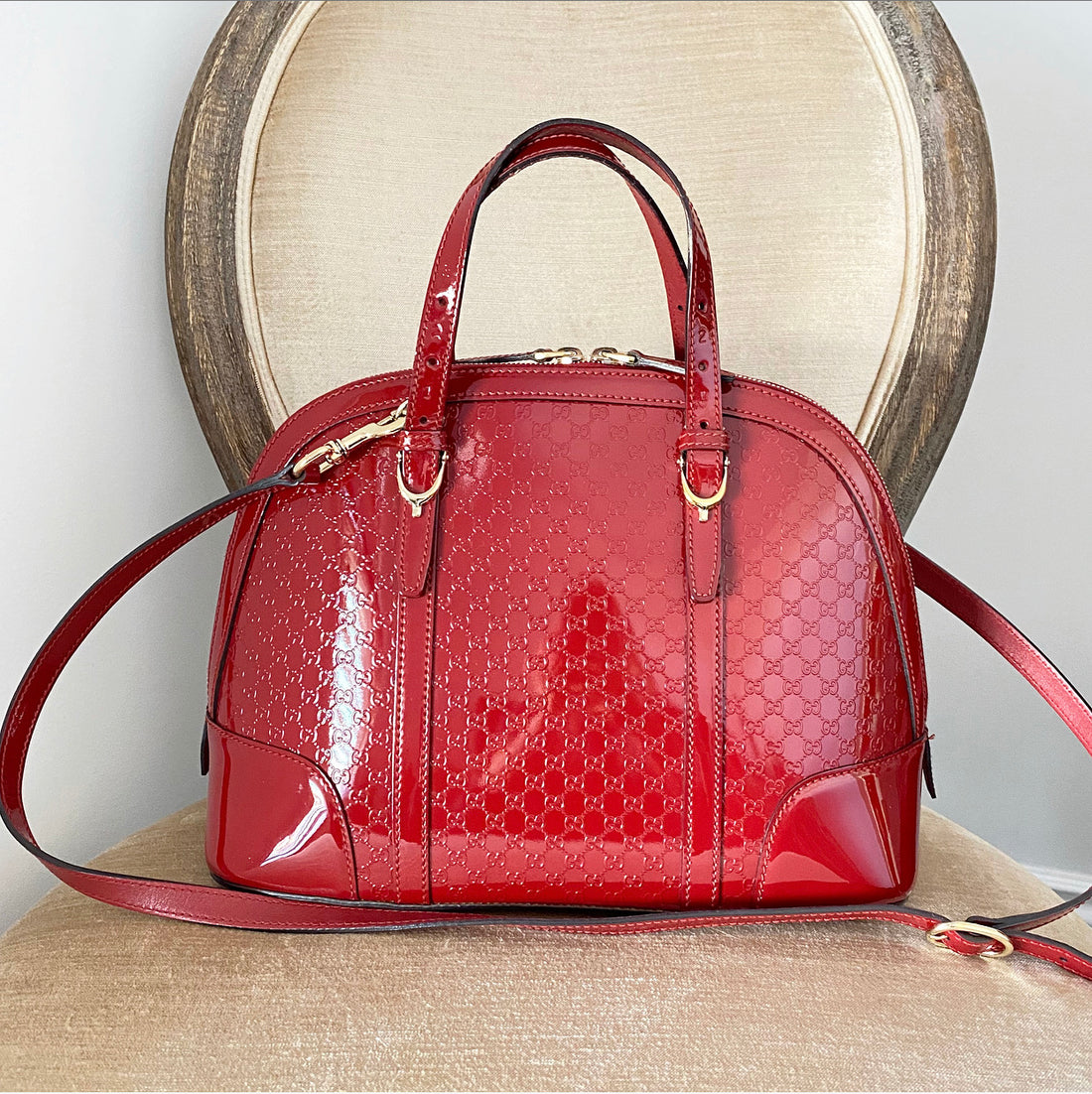 tas satchel Gucci Dome Microguccissima Mini Red Leather Satchel