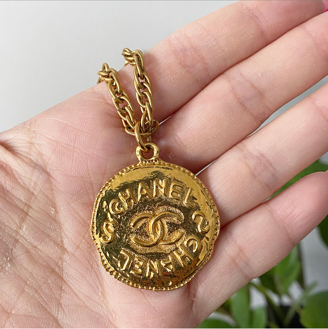 Chanel Extra Large Vintage CC Logo Pendant Necklace on Medium Chain (Gold)