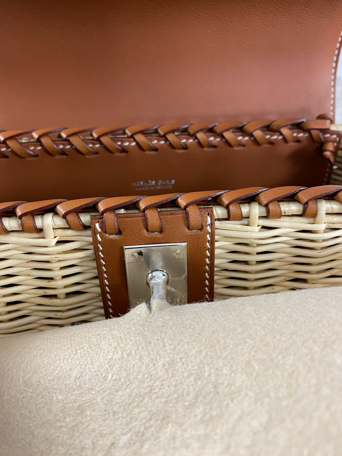 Hermès Wicker and Barenia Leather Picnic Bag Kelly 35cm